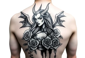 tribal demon woman with roses and blood tattoo idea