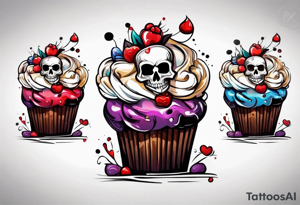 Cupcake with skulls and dark evil imagery tattoo idea
