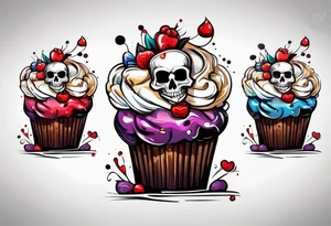 Cupcake with skulls and dark evil imagery tattoo idea