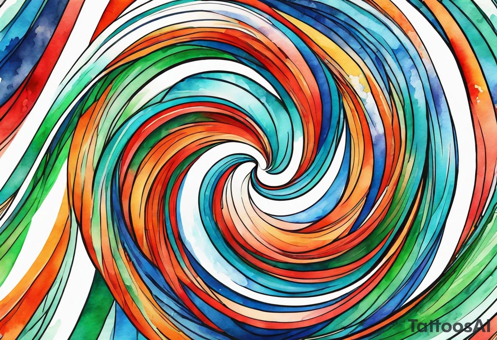 circular swirl of red, blue, orange, and green stripes tattoo idea