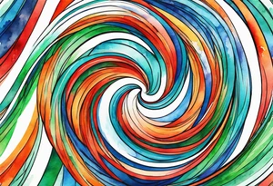 circular swirl of red, blue, orange, and green stripes tattoo idea