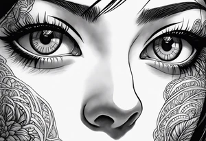 portrait of tomie by the author junji ito standing menacingly staring at the viewer.  a mole underneath her left eye tattoo idea