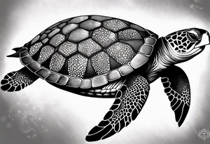 A serene turtle swimming underwater, detailed shell patterns visible, symbolizing patience and longevity.” tattoo idea