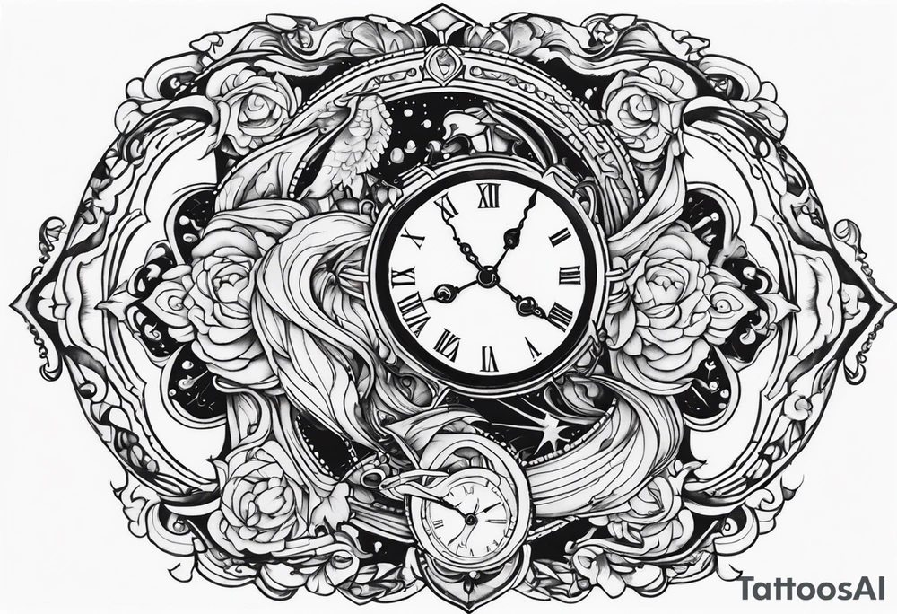 Aquarius, Janus, timeless clock tattoo idea