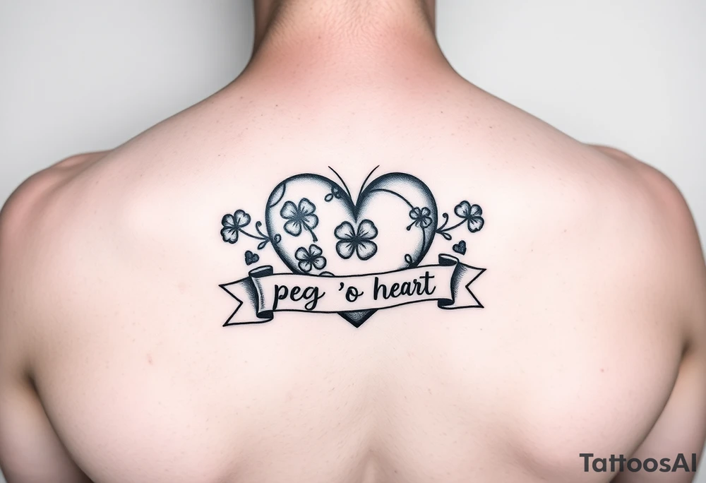 Cute Heart with shamrocks and a banner that says "peg 'o my heart" tattoo idea