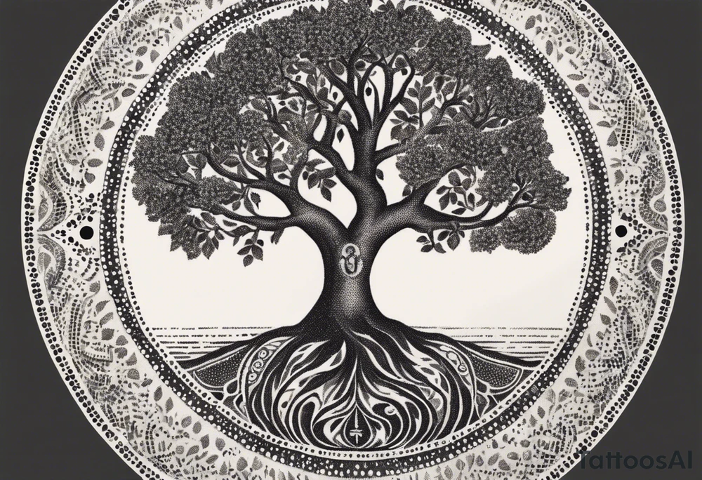 A Tree of Life in a circular design. The Dates 12.02.1985 and 21.02.1987 should be part of the tattoo, too. tattoo idea