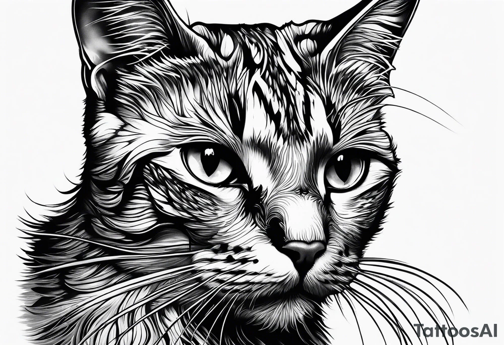 right side profile of a cat face tattoo idea