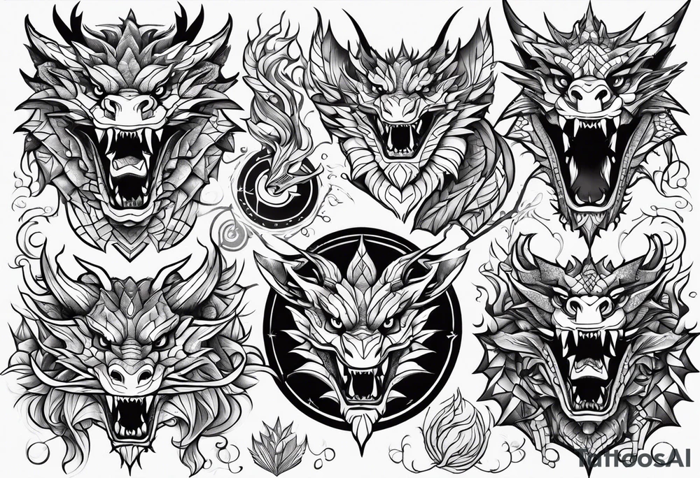 Variety dragons face flash sheet tattoo idea