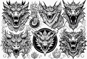Variety dragons face flash sheet tattoo idea