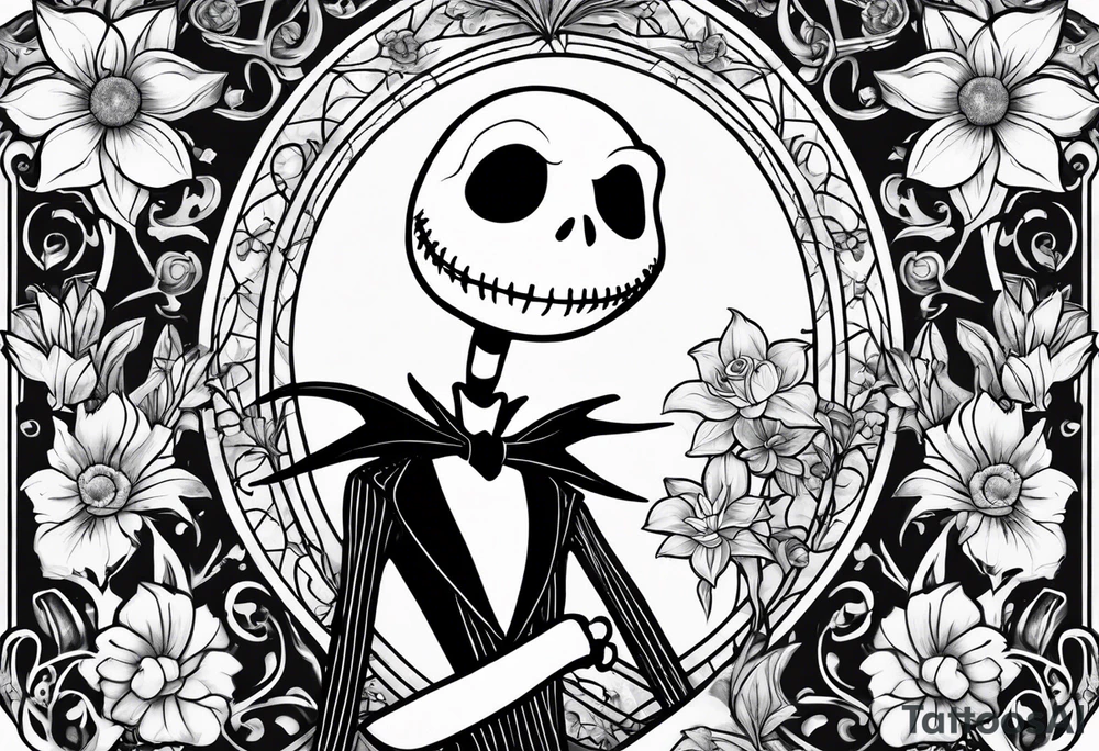 Jack Skellington with flowers as a border tattoo idea