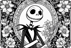 Jack Skellington with flowers as a border tattoo idea