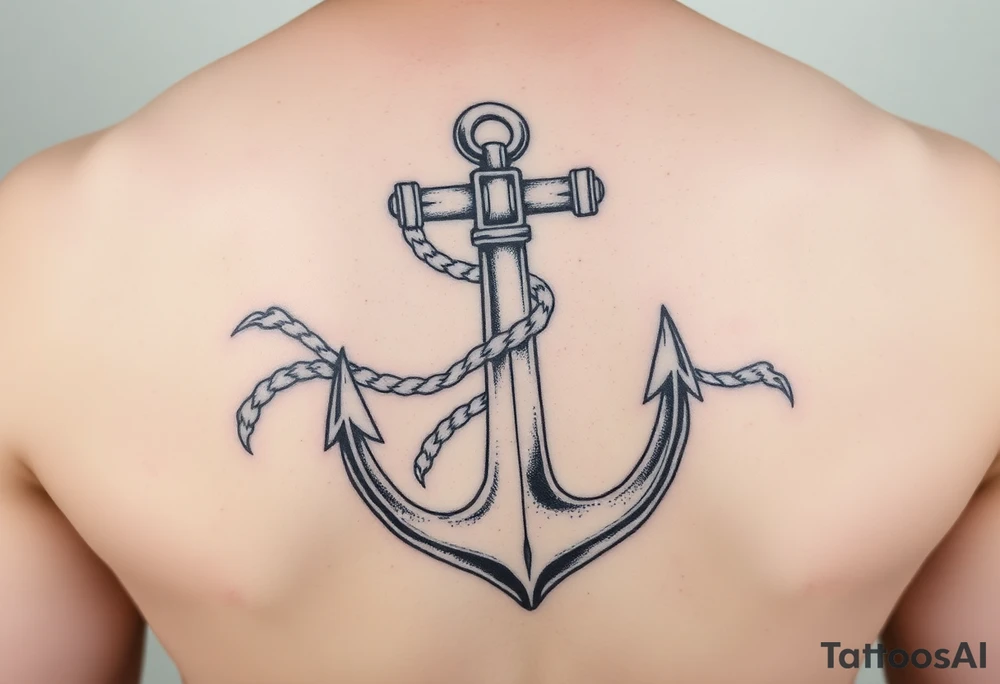 weathered anchor wrapped in nautical rope with sea waves tattoo idea