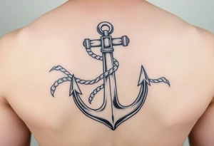 weathered anchor wrapped in nautical rope with sea waves tattoo idea