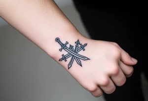 Give me a tattoo based on proverbs 27:17 about iron sharpening iron for me and the guys to get together probably two swords in it want a cross on the handle too tattoo idea