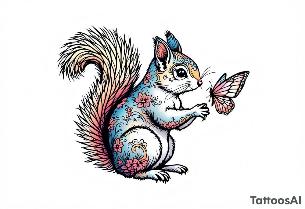 A squirrel holding a butterfly tattoo idea