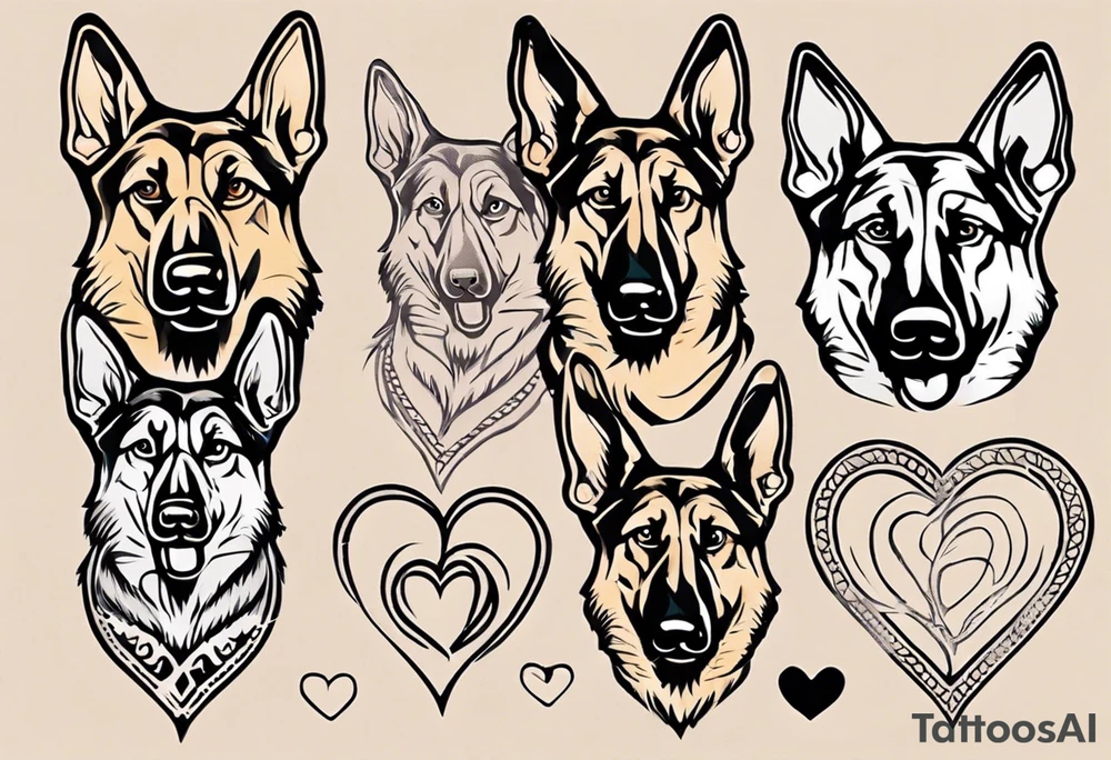 German Shepherd on a heart background tattoo idea