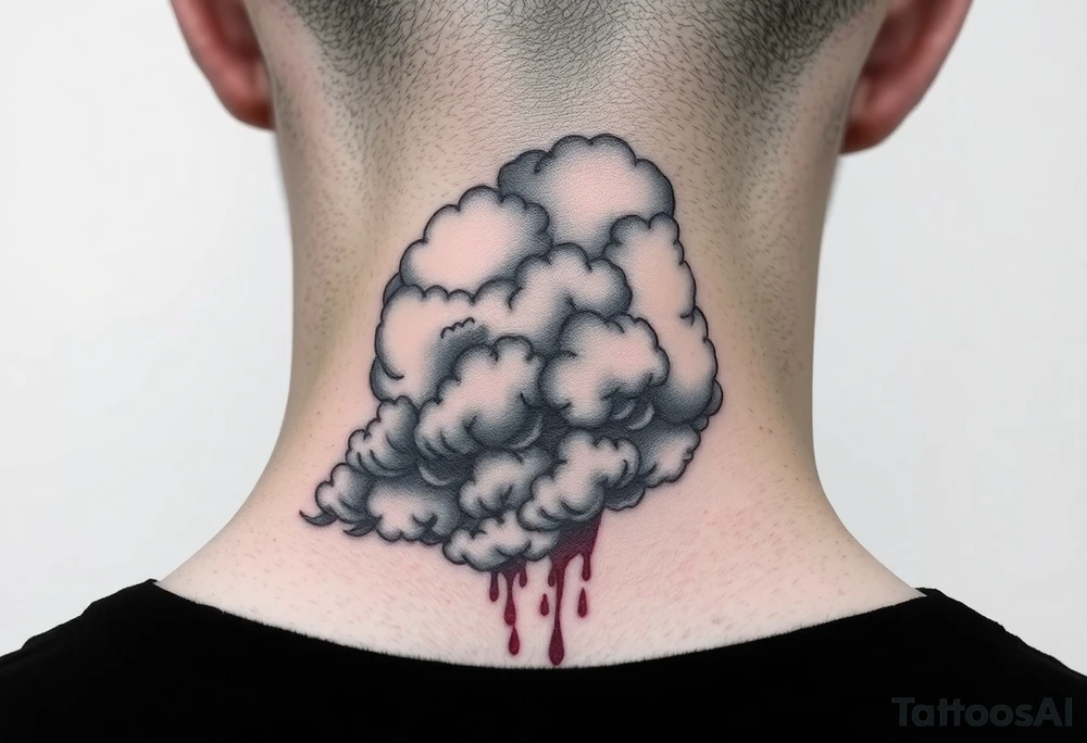 deepfull description of details with clouds,fire ,blood and red tattoo idea