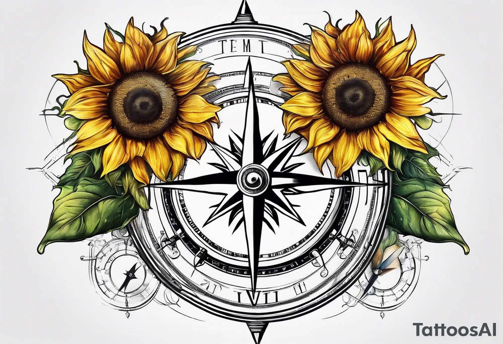 Sunflower next to a compass tattoo idea