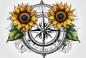 Sunflower next to a compass tattoo idea
