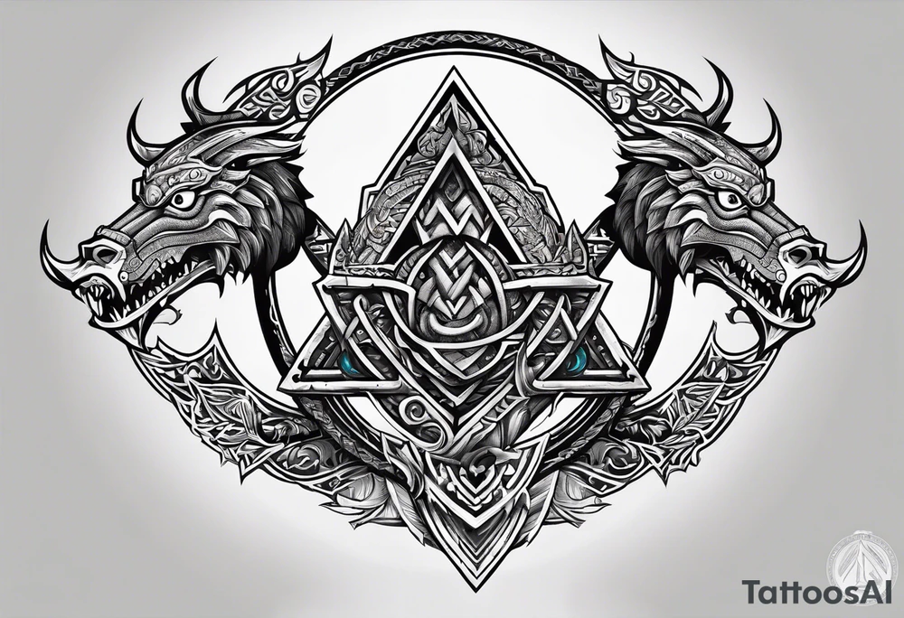 Valhalla sword shield dragon axe Valknut tribal tattoo idea Valhalla sword shield dragon axe Valknut tribal tattoo idea