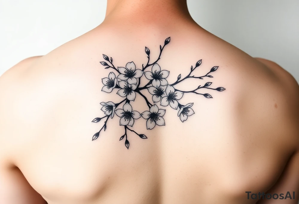 delicate cherry blossoms swirling in spring breeze with petals tattoo idea