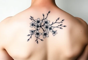 delicate cherry blossoms swirling in spring breeze with petals tattoo idea