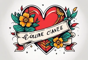 heart traditonal vintage tattoo colorful with flowers and banner tattoo idea