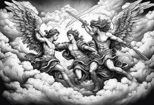 Angels fighting against demons in the clouds tattoo idea