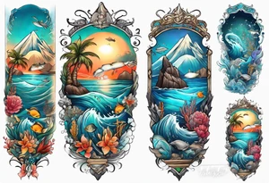 An ocean themed half sleeve with NO FISH tattoo idea