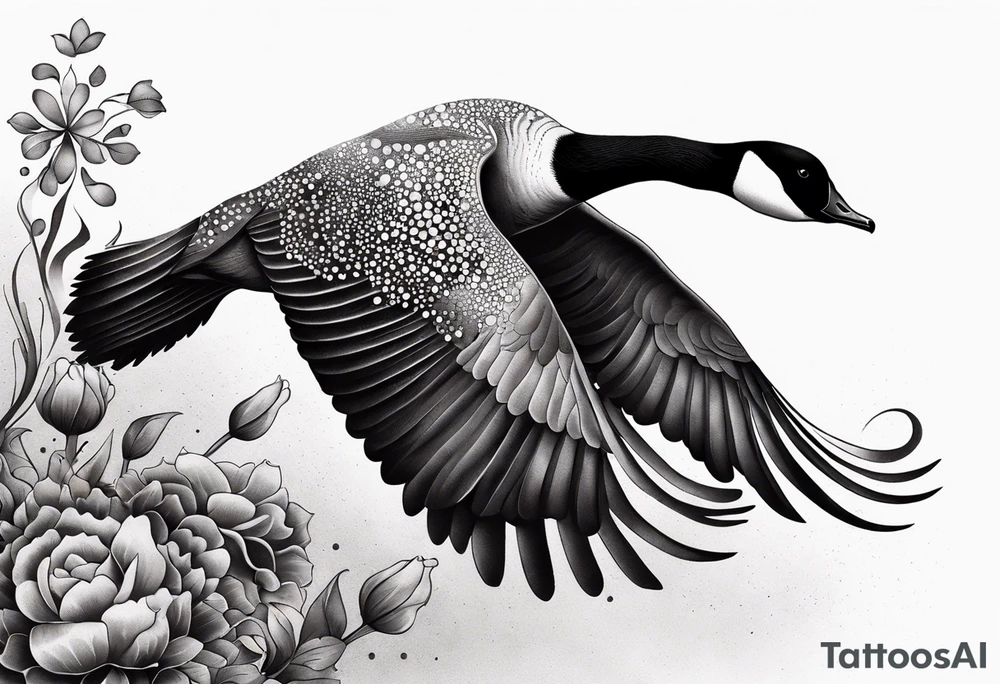 canadian goose taking off profile flowers tattoo idea
