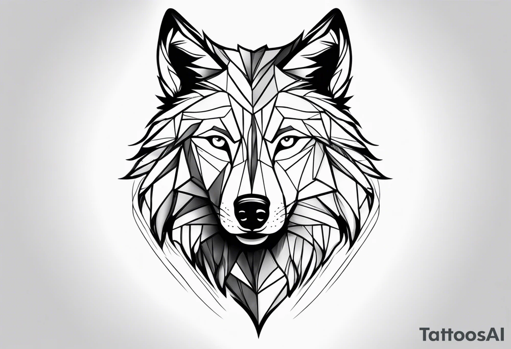 Male young Wolf face look realistic tattoo idea
