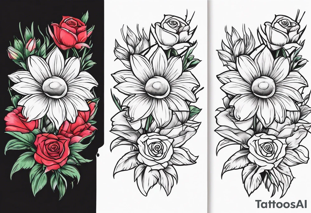 A daisy and a rose with gladiolus flowers weaving through tattoo idea A daisy and a rose with gladiolus flowers weaving through tattoo idea
