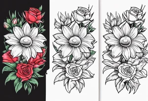 A daisy and a rose with gladiolus flowers weaving through tattoo idea