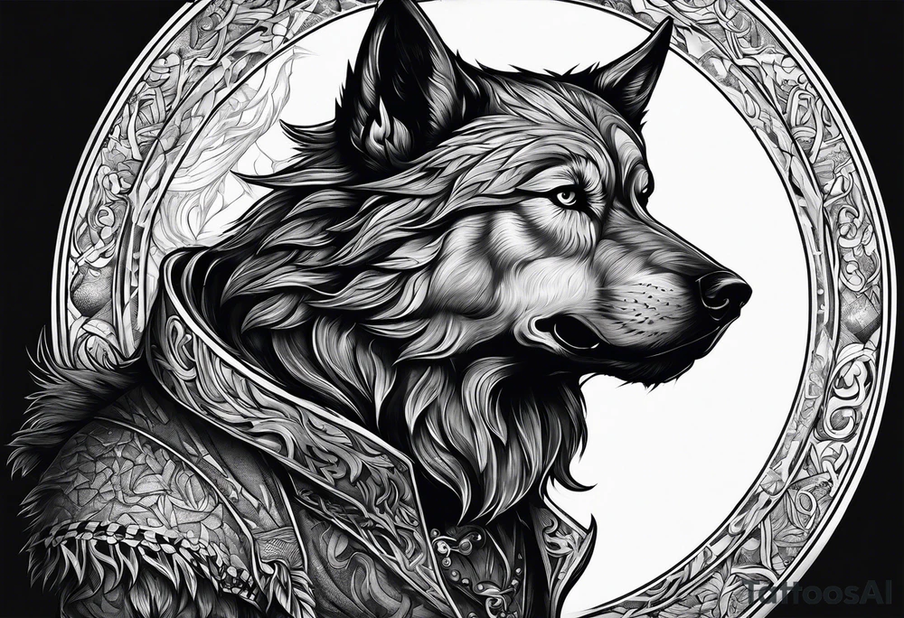Werewolf and dog standing side by side tattoo idea