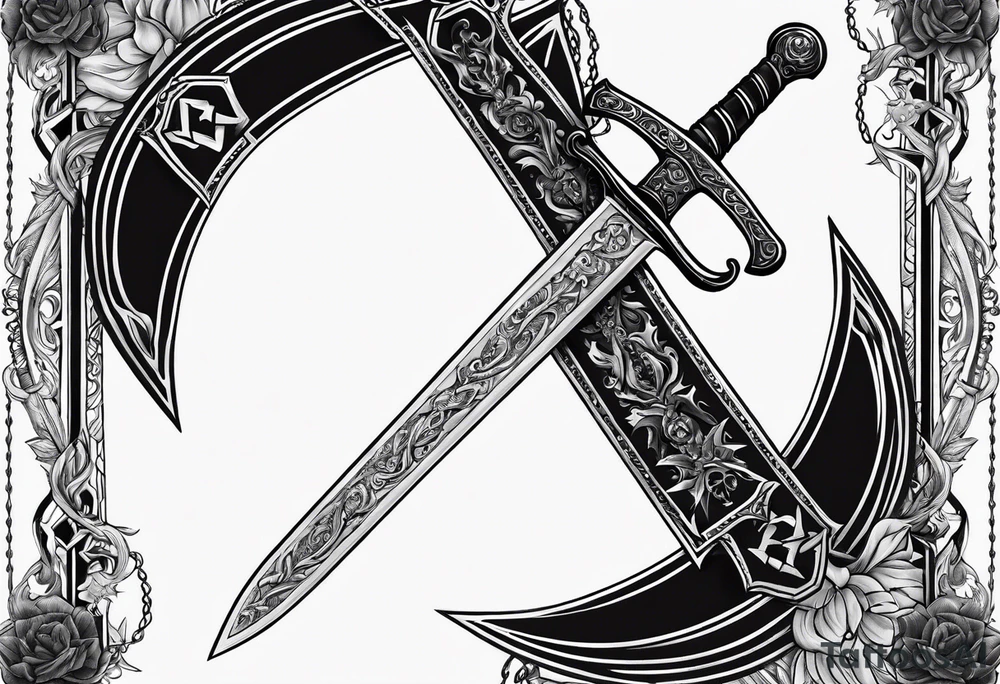 sword with satanic symbols tattoo idea