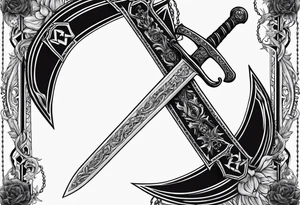 sword with satanic symbols tattoo idea