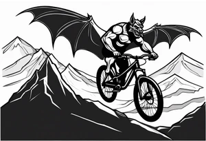 gargoyle riding a full suspension mountain bike with a shadow no background tattoo idea