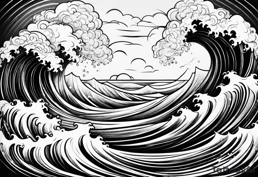 waves and clouds tattoo idea