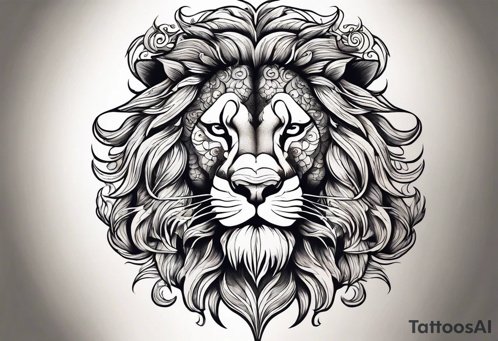 Oak tree shaped as roaring lion tattoo idea