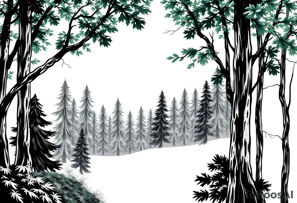 green forest background tattoo idea