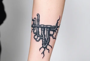 wide System of pipes that transitions and transforms at the end into thick, widespread 
veins of forearm tattoo idea
