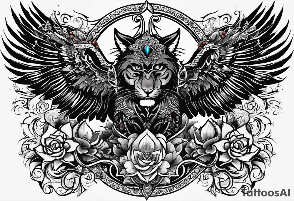 black kali, goddess pirate, alien, angel, pachamama, valkrye, warrior, flying, skull, lotus azul, wing, eagle, zenza resonance, stars, 5D, anahata chakra, death, durga, riding on a tiger, flying lady tattoo idea