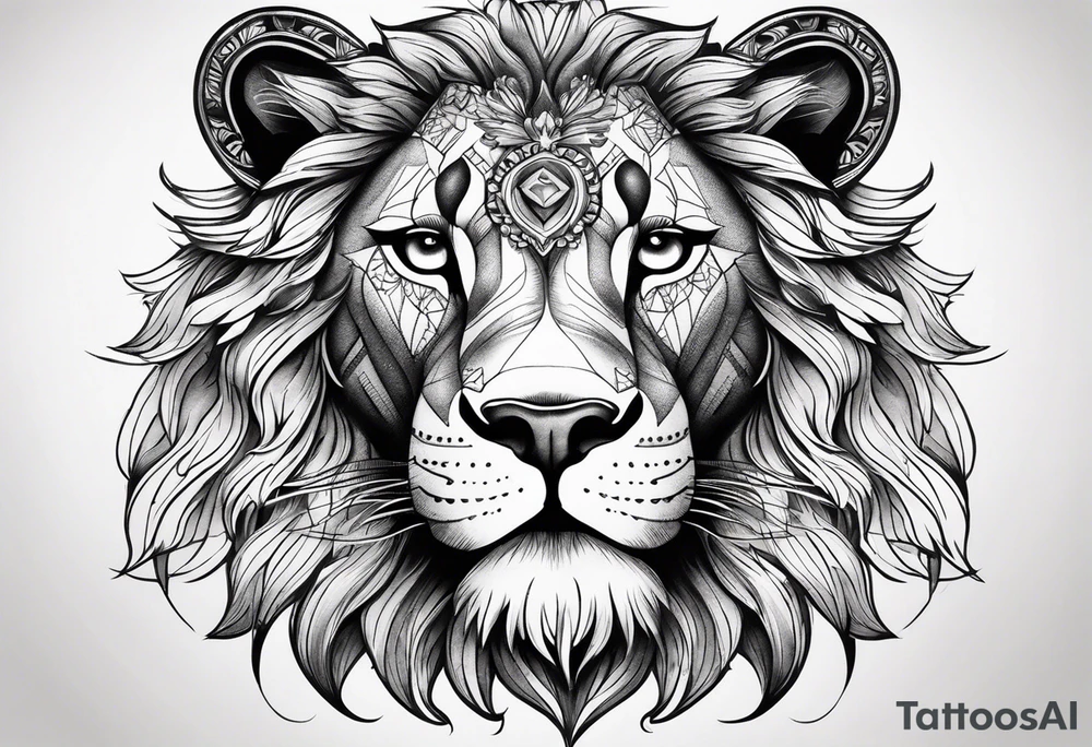 lion face, symmetrical, chest tattoo tattoo idea