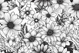 fine line wildflowers - white background, clean background, no skin tattoo idea