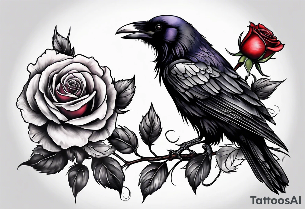 Raven holding  rose   by stem tattoo idea