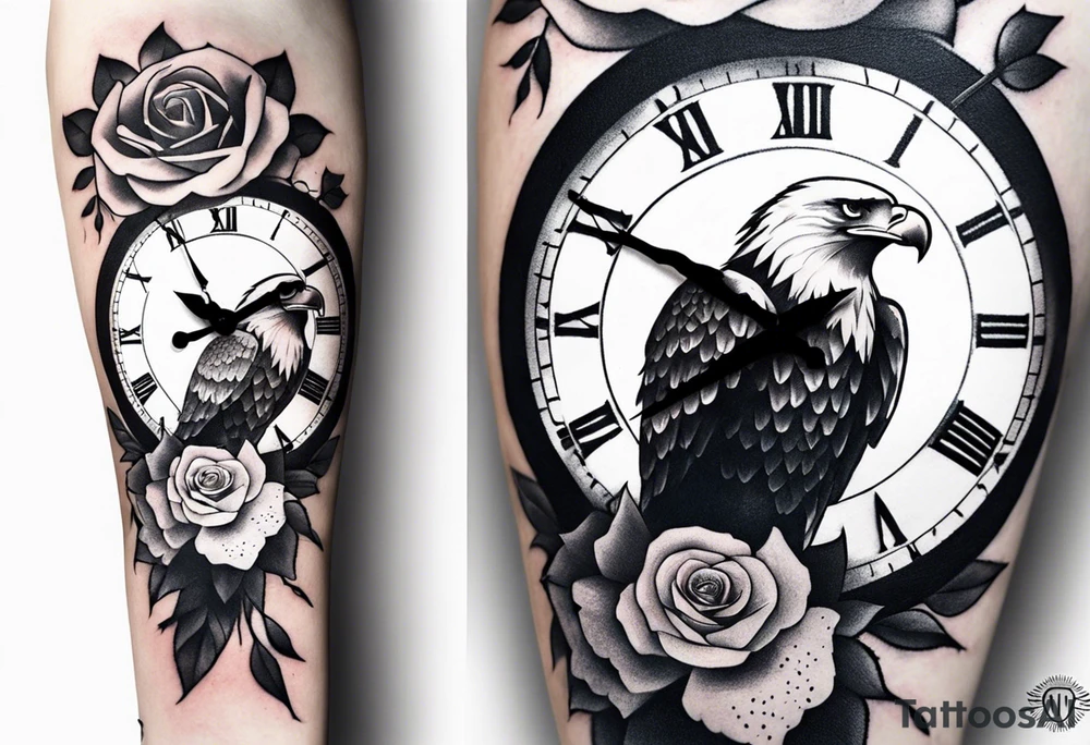 eagle, rose, clock , love tattoo idea
