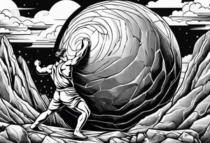 sisyphus pushing boulder up hill tattoo idea