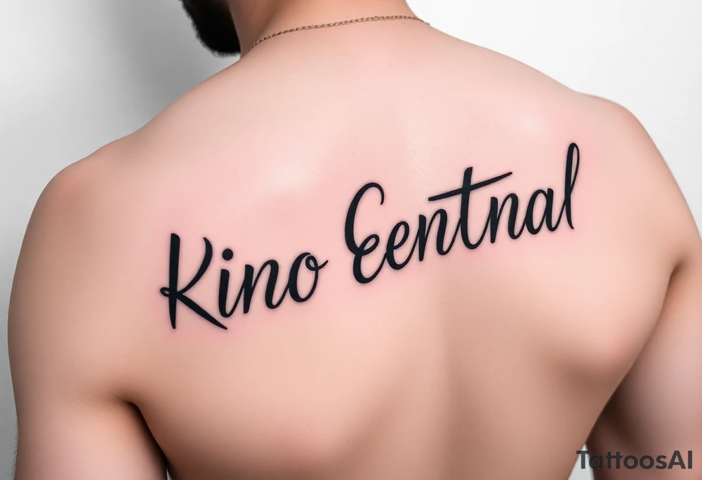 Forearm tattoo with the words kino central tattoo idea