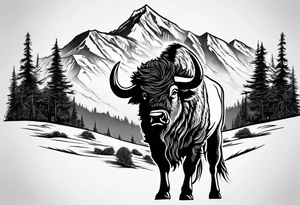 Mountains cowboy bison wolf tattoo idea