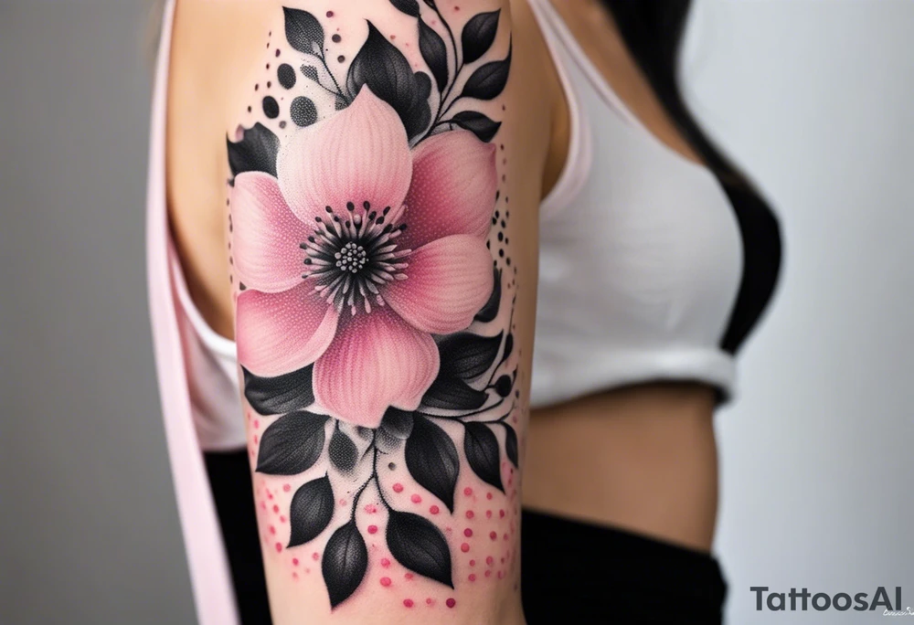 Feminine Flowers pink sleeve vertical tattoo idea